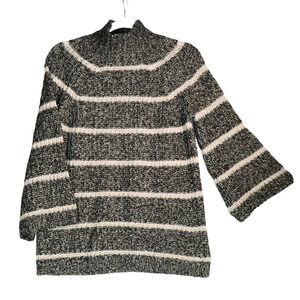 Chaps Sweater Women Small Gray and White Stripe Flare Sleeve Tunic Cotton Blend